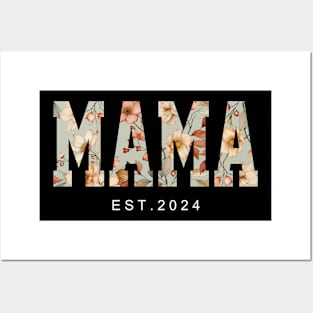 Mama Est 2024 Floral First Time Mama Mother's Day Posters and Art